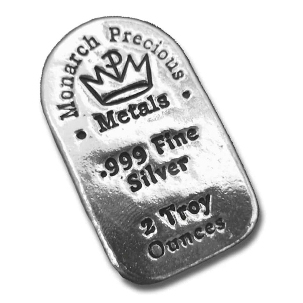 2 oz .999 Fine Silver Bar - Monarch Poured Original Tombstone Shape